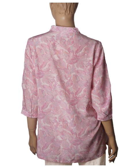 Short Silk Shirt - Pink Meadow Short Silk Shirt - Pink Meadow