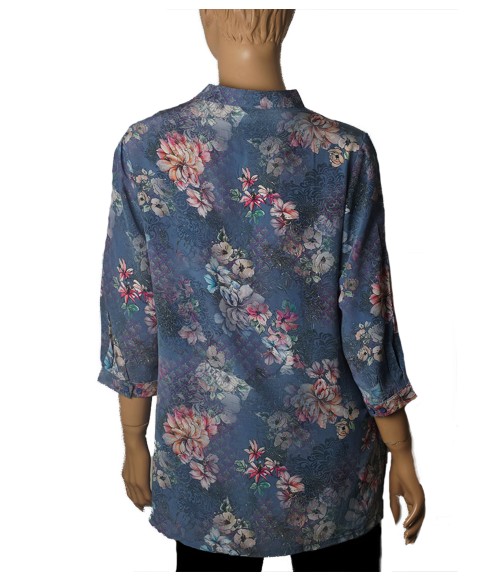 Short Silk Shirt - Indigo Garden