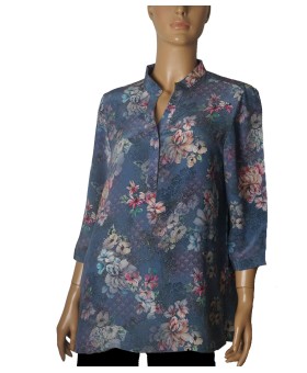 Short Silk Shirt - Indigo Garden