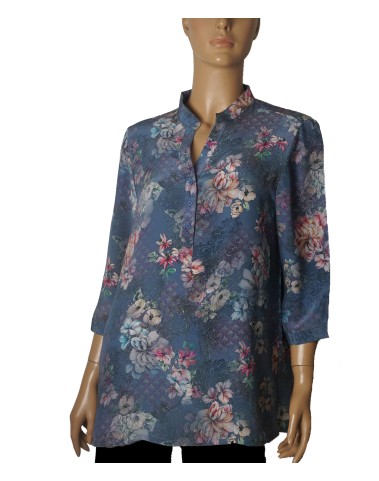 Short Silk Shirt - Indigo Garden