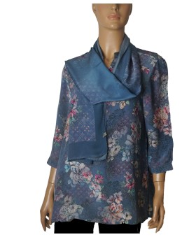 Short Silk Shirt - Indigo Garden