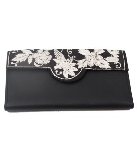 Ashika Wallet - Black Embroidered 