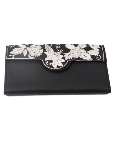 Ashika Wallet - Black Embroidered 