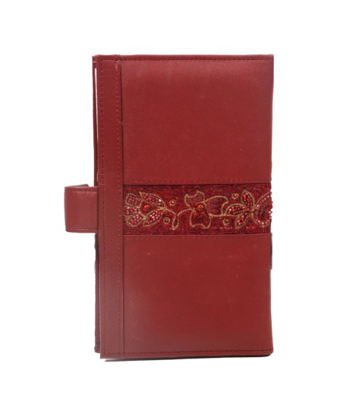 Passport Wallet - Maroon Floral Embroidered 