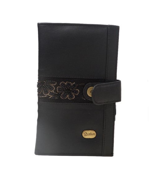 Passport Wallet - Black Embroidered 