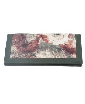 Silk Wallet - Olive Green Base With Brown Flowers