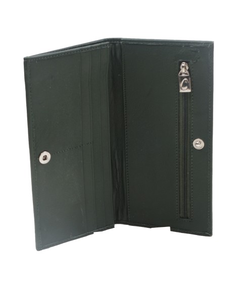 Silk Wallet - Olive Green Base With Brown Flowers