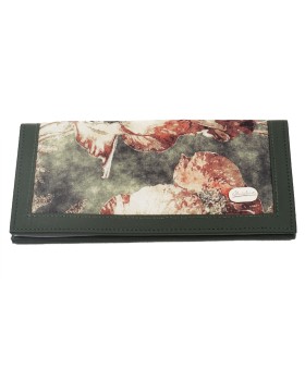 Silk Wallet - Olive Green Base With Brown Flowers