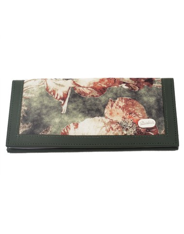 Silk Wallet - Olive Green Base With Brown Flowers