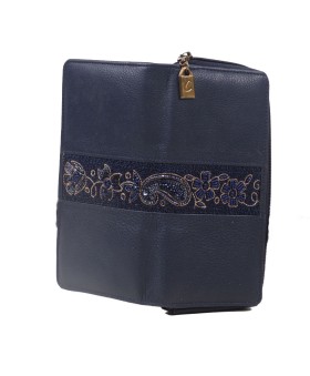 Zip Wallet - Navy Blue Embroidered