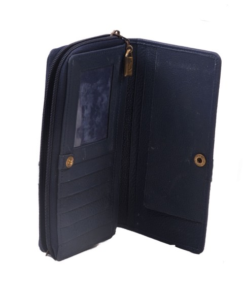 Zip Wallet - Navy Blue Embroidered