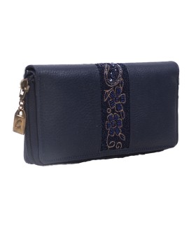 Zip Wallet - Navy Blue Embroidered