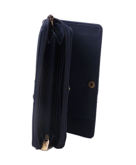 Zip Wallet - Navy Blue Embroidered