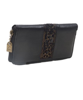 Zip Wallet - Golden Floral Embroidered