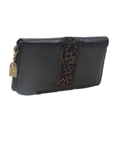 Zip Wallet - Golden Floral Embroidered