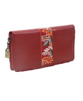 Zip Wallet - Maroon Floral Embroidered