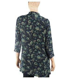 Antique Silk Kurti - Green Floral On The Black Base