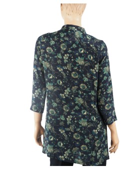Antique Silk Kurti - Green Floral On The Black Base