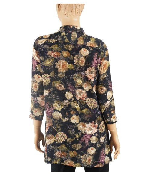 Antique Silk Kurti - Big Beige Floral