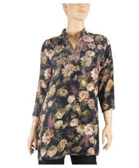 Antique Silk Kurti - Big Beige Floral