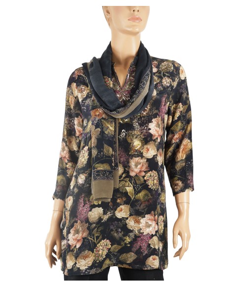 Antique Silk Kurti - Big Beige Floral