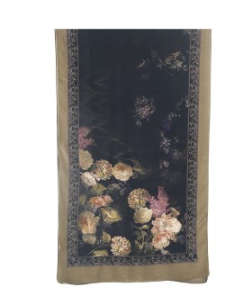 Crepe Silk Scarf - Big Floral On The Black Base