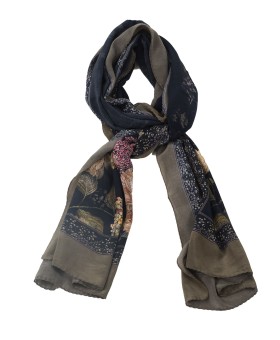 Crepe Silk Scarf - Big Floral On The Black Base