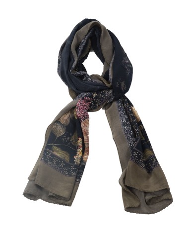 Crepe Silk Scarf - Big Floral On The Black Base