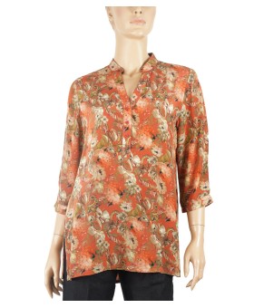 Short Silk Shirt - Almond Colour Floral