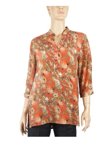 Short Silk Shirt - Almond Colour Floral