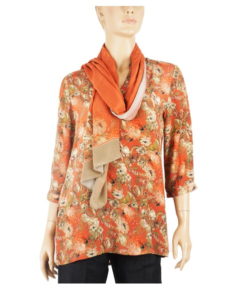 Short Silk Shirt - Almond Colour Floral