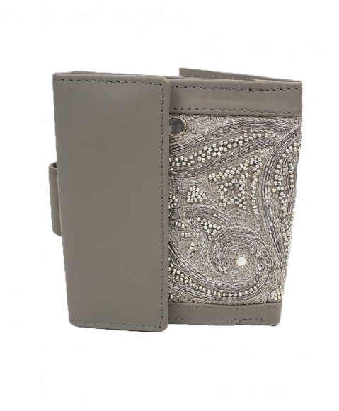 Folding Wallet - Grey Embroidered