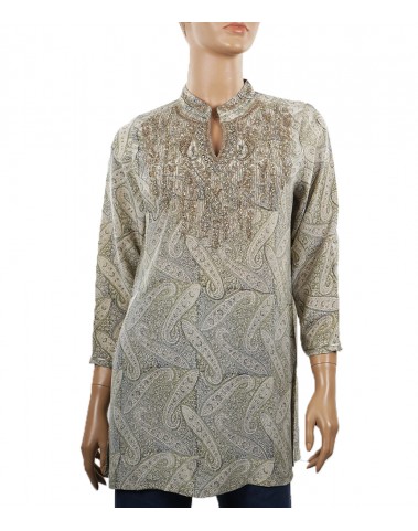 Antique Silk Kurti - Beige Paisley