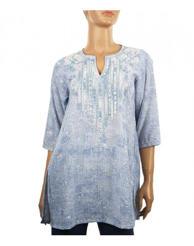 Embroidered Casual Kurti - Blue Mirror Embroidery