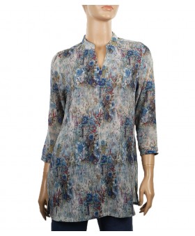 Casual Kurti - Blue Roses Pintuck