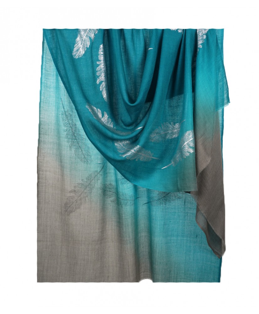 Foil Peacock Feather White Scarf Foil Peacock Feather White Scarf