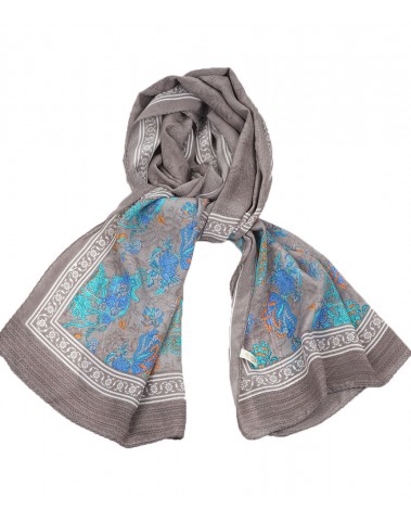 Crepe Silk Scarf - Blue Flowers