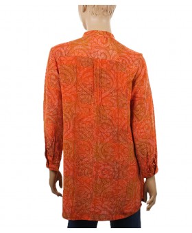  Long Silk Shirt - Orange And Rust Patch