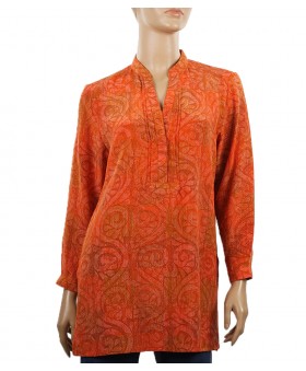  Long Silk Shirt - Orange And Rust Patch