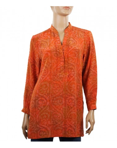  Long Silk Shirt - Orange And Rust Patch