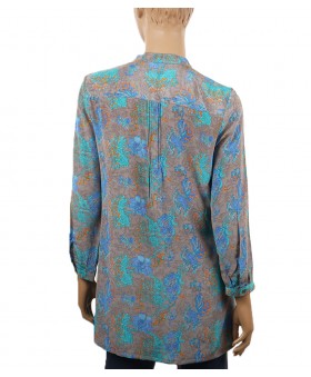  Long Silk Shirt - Blue Flowers