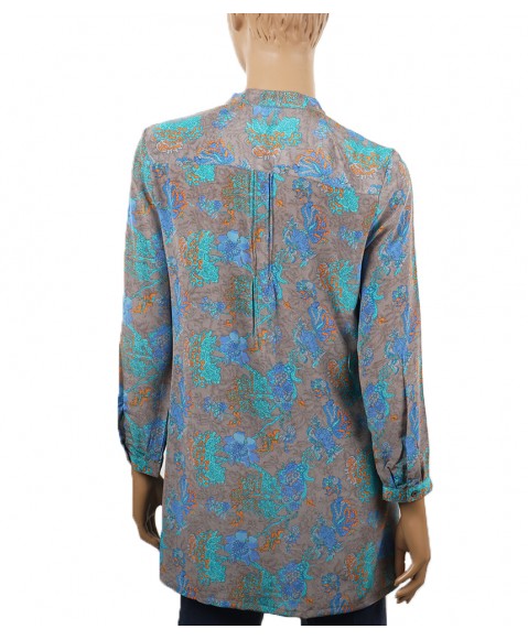  Long Silk Shirt - Blue Flowers