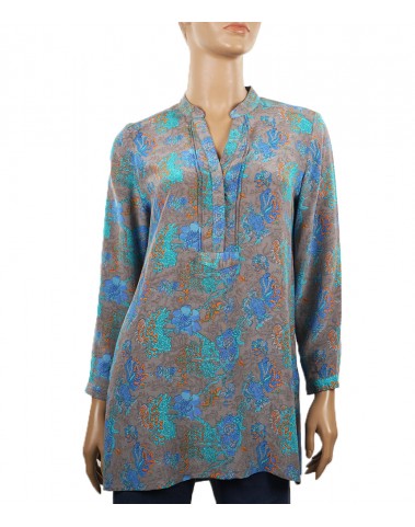  Long Silk Shirt - Blue Flowers