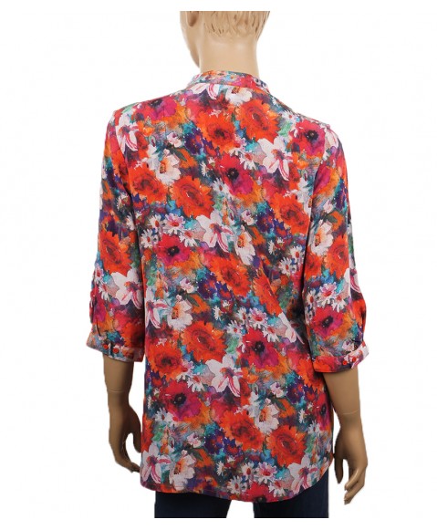 Short Silk Shirt - Red and White Flowers