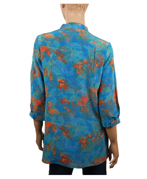 Short Silk Shirt - Blue Orange Smudge