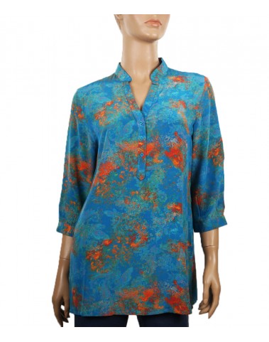 Short Silk Shirt - Blue Orange Smudge