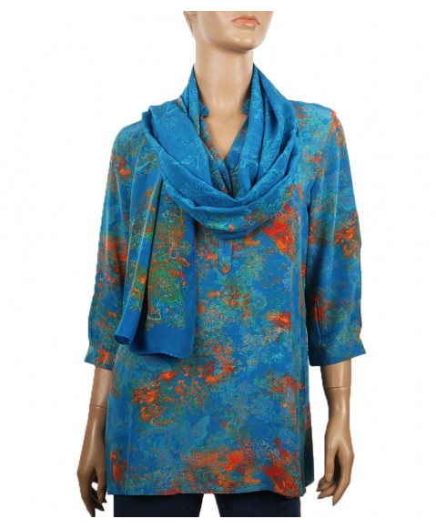 Short Silk Shirt - Blue Orange Smudge