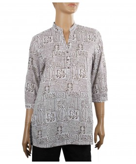 Casual Kurti - White and Beige Abstract