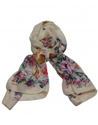 Crepe Silk Scarf - Off White Floral