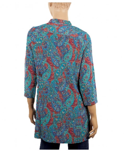 Antique Silk Kurti - Green And Blue Paisley